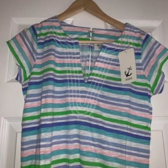 HiHo Peyton Romper beach wear coverup blue green white and pink Multi-stripe XS - Picture 3 of 8